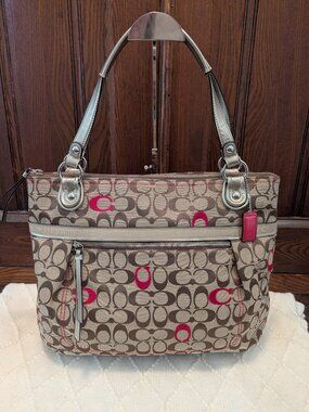 COACH POPPY TAN BROWN CANVAS SIGNATURE TOTE PURSE 21184